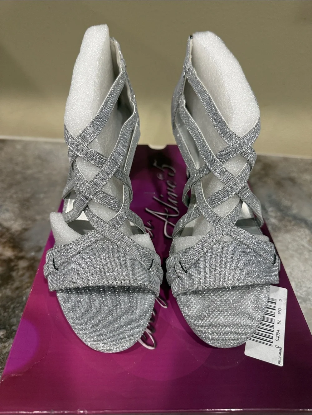 easy street Silver Glitter Strappy Open-Toe Heels